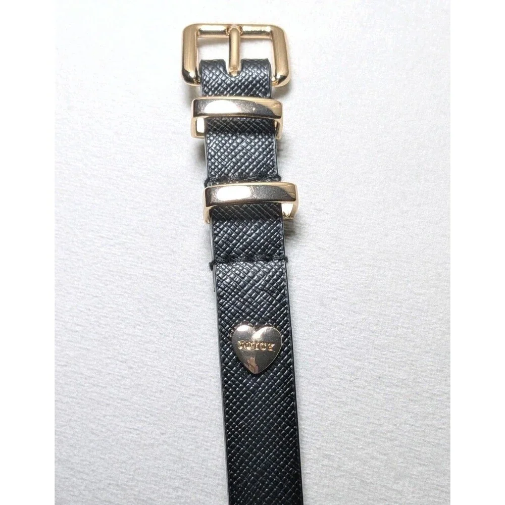 Juicy Couture Belt Heart Slim Black Minimalist Faux Leather Gold Tone M/L